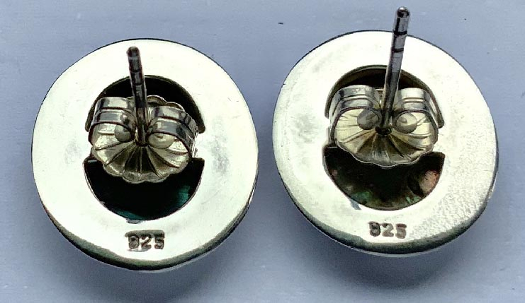 pair sterling silver paua ( New Zealand abalone ) earrings